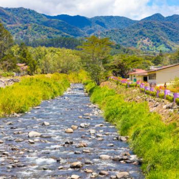 Boquete Panama March 8 houses overlooking Caldera river in Boquete village Northern Panama. Shoot on March 8, 2020