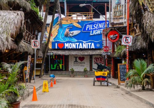 montañita, ecuador. 8th september, 2022: street view of montañita coastal town, ecuador